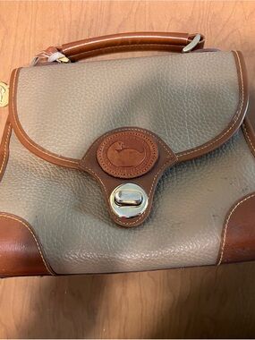 Dooney & Bourke Taupe Leather Top-Handle Satchel with Brown Trim